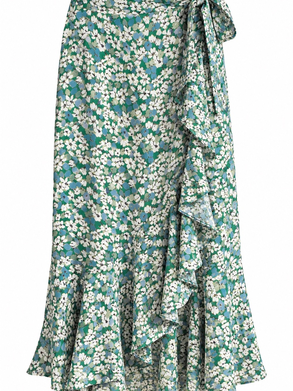 Max Studio Green Blue Floral Wrap Skirt with Ruffle High-Low Hem